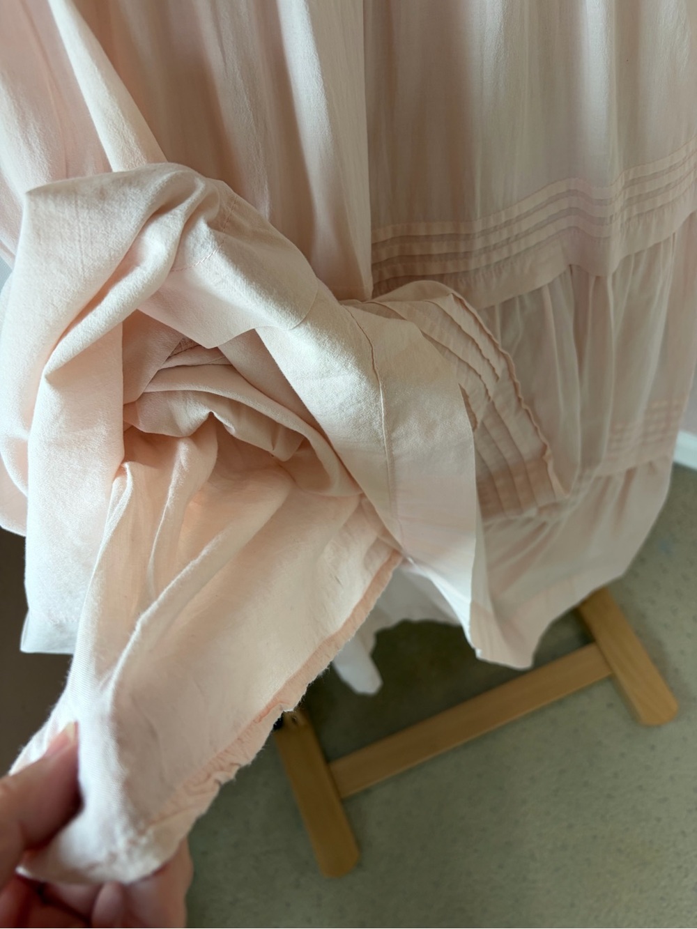Pampelone Perle Blush Pink Pintuck Pleat Cotton Tiered Maxi Dress Small Handmade - Picture 5 of 10